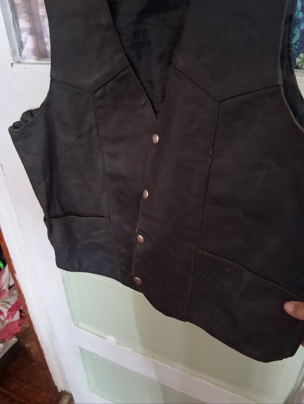 Men's Black Snap-Front Vest Leather/pleather?